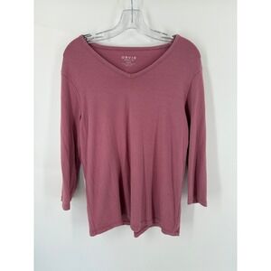 ORVIS Womens Perfect Tee Classic Fit V Neck 3/4 Sleeve Pink Top Medium